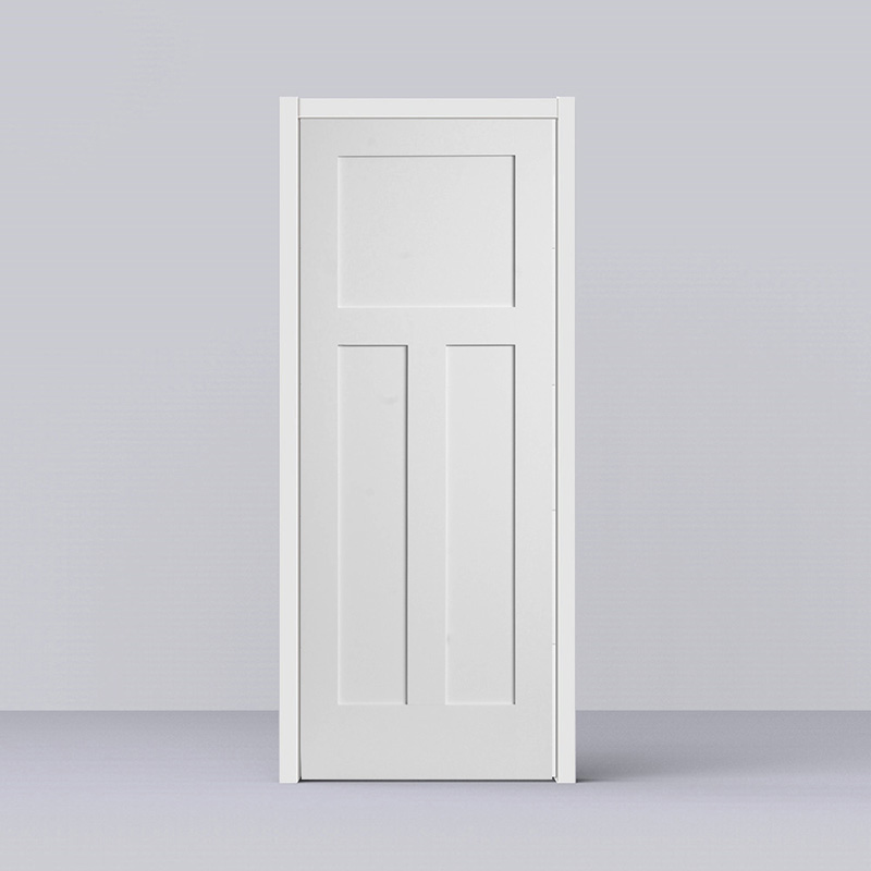 Shaker Style 3 Panel Solid Core Inetrior Wooden door with White UV Lacquer Finishing for Villa / Apartment / Hotel / School