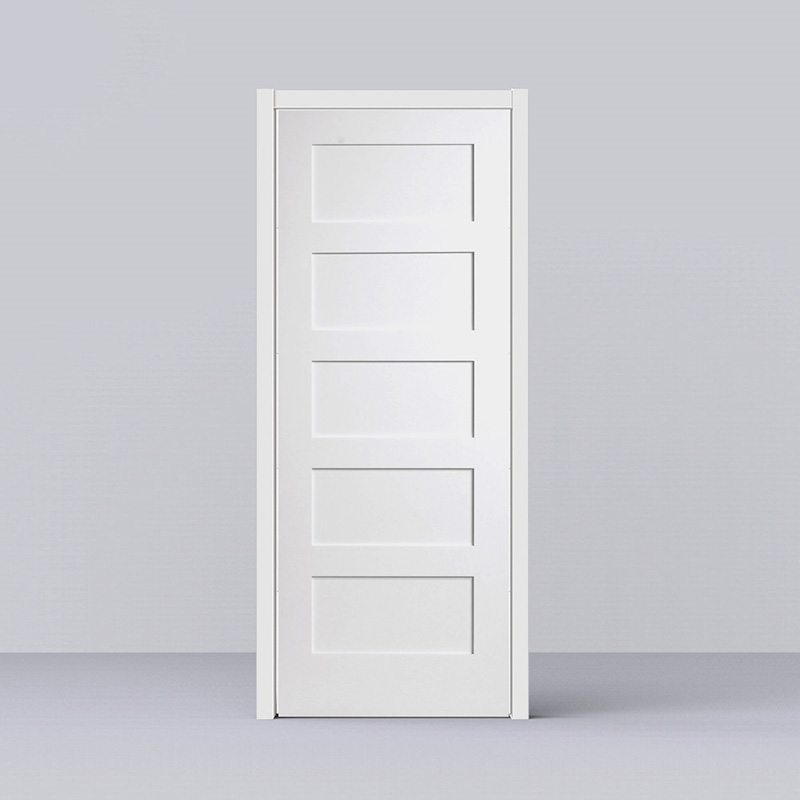 Shaker Style 5 Panel Solid Core Inetrior Wooden door with White UV Lacquer Finishing for Villa / Apartment / Hotel / School